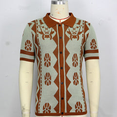 Threebooy 2025 New Mens Jacquard knitting Polo Shirts High Quality Luxury Knitwear Summer Fashion Short Sleeve Lapel Button Cardigan