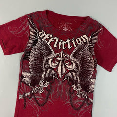 Threebooy 2000s Red Sustainable Cotton Mens T Shirt Retro Affliction Double Eagle Chain American Couple Men And Women High Street T shirt