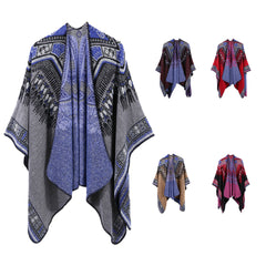 Threebooy Ethnic Style Slit Thick Shawl Men Travel Photography Warm Scarf Vintage Poncho Fashion Cape Outwear Cloak Streetwear Unisex