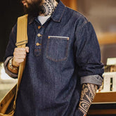 Threebooy American Vintage Men Denim Shirt Oversized Loose Long Sleeve Pullover Top Spring Autumn Fashion Trendy Men's Clothing Streetwear