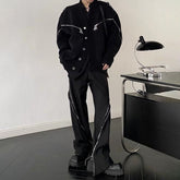 Threebooy American Street Niche Deconstructed Stand-Up Collar Sweater Men'S Destroyed Design Sense Wool Coat Metal Button Trend Y2k Jacket