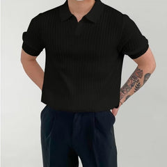 Threebooy Fashion Solid Color Ribbed Knit Polo Shirt Men Slim Fit half Sleeve Tops Tee Summer Temperament Youth Polos Tshirts Clothing
