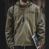 Threebooy American Vintage Hooded Jacket For Men World War II Navy Deck Clothing Loose Windproof Short Windbreaker Travel Hoodie Coat