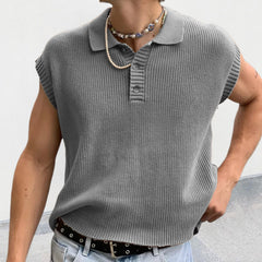 Threebooy Fashion Mens Knit Polo Shirt Sleeveless Lapel Button Loose Tee Tops Spring Summer Casual Trend Polos Tshirt Men Clothing