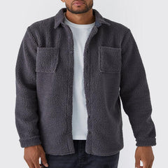 Threebooy New Autumn Winter Men's Loose Plush Jacket Solid Long Sleeve Lapel Button Cardigan Coat Fashion Casual Warm Outerwear Jackets
