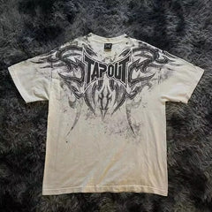 Threebooy 2000s American Retro T shirt Men Hip Hop Letter Graphic Print Oversized Harajuku Round Neck Cotton Short Sleeve