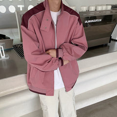Threebooy Mens Baseball Jacket Patchwork Contrast Color Jacket Autumn Streetwear Thin Casual Button Collar Long Sleeve Coat Men'S Clothing