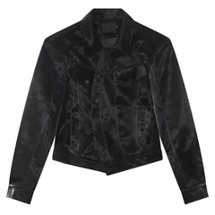 Threebooy Mens Y2k Glossy Shoulder Pad Jacket New Genderless Fashion Personality Metal Functional Style Solid Color Jacket Unisex