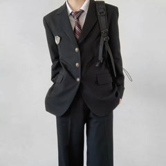 Threebooy Mens Suits Formal Wear College Style Uniforms Japanese Style Youth Campus Slim Chic Badge Button Jacket Suits Autumn Winter