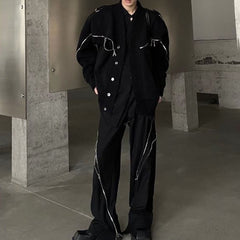 Threebooy American Street Niche Deconstructed Stand-Up Collar Sweater Men'S Destroyed Design Sense Wool Coat Metal Button Trend Y2k Jacket