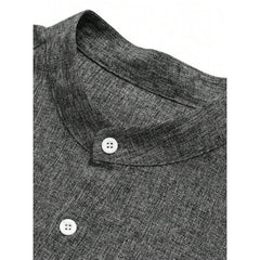 Threebooy Retro Men Cotton Linen Shirt Grey Long Sleeved Stand Collar Pullover Tops Spring Autumn Fashion Casual Loose Oversized Shirts