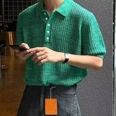 Threebooy Summer Short Sleeved Knitted Polo Shirt Men Senior Korean Slim Fit Top Fashion Casual hollow out Kint Tshirts High Quality