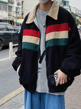 Threebooy Casual Corduroy Trachten Jacket Men'S Loose Fit Color Block Patchwork Zipper Baseball Jacket with Polyester Lining – Slight Stretch Fall/Winter Outerwear
