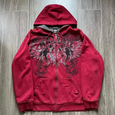 Threebooy 2000s New Cotton Red Couple Zipper Hoodies Vintage Elite Full Zip Hoodie Sweatshirt Size Skull Snake Red Y2K Sweatshirts