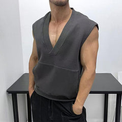 Threebooy Oversized Men Vest Spring Autumn V-neck Sleeveless Sweatshirt Fashion Leisure Tank Top Fat Tshirts Coat Plus Size Suitable 150KG