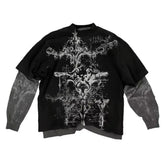 Threebooy 2000s American Skull Pattern Long sleeved T shirt Fashion Round Neck Oversized T shirt New Mens Casual Gothic Clothing Tops