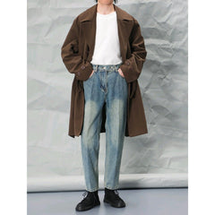 Threebooy Vintage Make Old Washed Jeans Men Tapered Denim Pants Autumn Pure Cotton Fashion Straight Trouser British Style Casual Pant Male