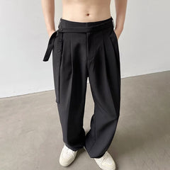 Threebooy Falling Trousers For Men In Autumn Solid Wide Leg Straight Trend Versatile Simple British Lace High Waist Casual Trousers