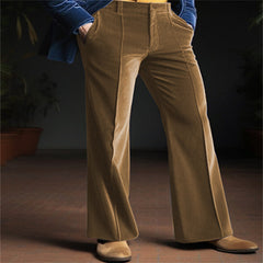 Threebooy Spring Autumn Men Velvet Suit Pants Vintage Slim Fit Flared Trousers Fashion Comfortable Holiday Casual Pant Streetwear Male