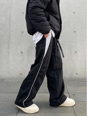 Threebooy Y2K Korean Casual Parachute Pants, Wide-Leg Joggers, Long Trousers for Women, Oriented Style.