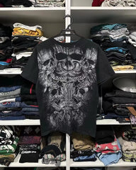Threebooy 2000s Men T-shirt New Harajuku Retro Hip Hop Skull Pattern Oversized T shirt Short Sleeved Gothic Clothing Top Streetwear Mens