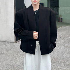 Threebooy Mens Suit Shoulder Pad Business Casual Jacket Spring Elegant British trend Collarless Jacket Old Money Men'S Clothing 2025 New