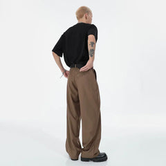 Threebooy Mens Y2k Pleated Casual Pants Genderless Fashion Youth Street Retro Solid Color Loose Couple Floor-Length Wide-Leg Pants Unisex