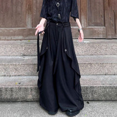 Threebooy Y2k Dark Gothic Layered Skirt Pants Samurai Pants Hakama Streetwear Irregular Fashion Wide-Leg Pants Old Money Unisex 2025 New