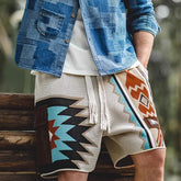 Threebooy American Vintage Navajo Knit Shorts Summer Mens Ethnic Style Patchwork Pocket Short Trousers Summer Breathable Loose Shorts