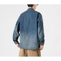 Threebooy Retro Chinese Style Washed Denim Jacket For Men Spring Autumn Long Sleeved Stand Collar Top Fashion Vintage Ethnic Shirts Coat