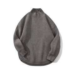 Threebooy Split Fork Solid Color Sweater For Men Half High Neck Long Sleeved Knitted Tops Autumn Winter Fashion Versatile Loose Knitwear