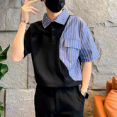 Threebooy Fashion Stripe Patchwork Polo Shirts For Men Short sleeve Tee Tops Summer Trendy Contrast Color Fake Two Polos Tshirts Clothing