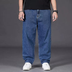 Threebooy Oversize Jeans Men Spring Autumn Casual Loose Straight Denim Pants Plus Size Wide Leg Elastic Waist Trouser Clothing For Fat Man
