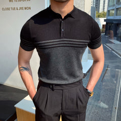 Threebooy Summer Cotton Men Polo Shirt Business Casual Turn-down Collar Button-up Tees Fashion Flocking Tshirts Top Lce Silk Fabric Blouse