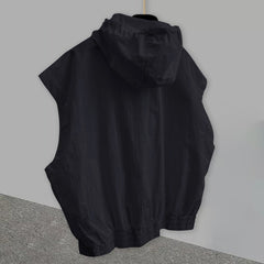 Threebooy Oversized American Vintage Hooded Vest Men Sleeveless hooded Hoodie Spring Summer Silhouette Design Denim Shoulder Pads Tank Top