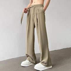 Threebooy Falling Trousers For Men In Autumn Solid Wide Leg Straight Trend Versatile Simple British Lace High Waist Casual Trousers