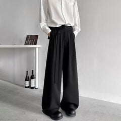 Threebooy Mens Trousers Ribbons Y2k Casual Pants Spring Streetwear Fashion Harajuku Plain Wide-Leg Pants Old Money Men'S Clothing 2025 New