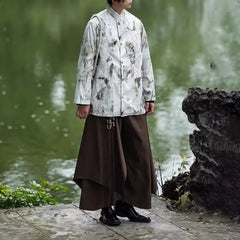 Threebooy Y2k Irregular Skirt Pants Japanese Gothic Samurai Pants Hakama Genderless Streetwear Youth Campus Wide-Leg Pants Unisex 2025 New