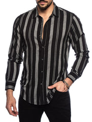 Threebooy Vintage Men's Striped Shirt Long sleeve Slim Fit Lapel Tops Spring Autumn Fashion Trend Shirts For Men Clothing Streetwear