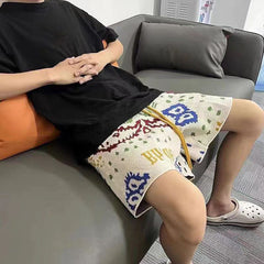 Threebooy Cashew Flower Knitted Shorts Men Women Drawstring Loose Five Quarter Pant Summer American Vintage High Street Casual Shorts