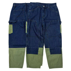 Threebooy High Street Patchwork Jeans Men Loose Multi Pocket Cargo Pants Spring Autumn Fashion Vintage Straight Denim Trousers Streetwear