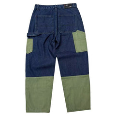 Threebooy High Street Patchwork Jeans Men Loose Multi Pocket Cargo Pants Spring Autumn Fashion Vintage Straight Denim Trousers Streetwear