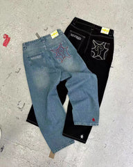 Threebooy streetwear Hip Hop Embroidery Jeans Men American Vintage High waist Baggy casual Denim Trousers High Street Trend Pant Britches