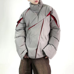 Threebooy Mens Two-Way Oblique Zipper Contrast Color Jacket Streetwear Fashion Warm Loose Comfortable Casual Jacket Men'S Clothing 2024