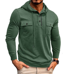 Threebooy Vintage Men Cotton Hoodie Sweatshirt Fall Casual Loose Long Sleeve Sports Pocket Hooded Pullovers Fashion Solid Tops Streetwear