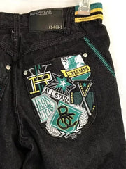 Threebooy 2000s American Street Embroidery High Waist Washed Oversized Denim Shorts Harajuku Retro Trendy Brand Jeans Men Goth Punk Shorts