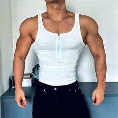 Threebooy Sexy Vest Men Sleeveless Half Open Zipper Slim T-shirt Spring Summer Fitness Muscles Sport Training Tight Fit Tank Top Clothing