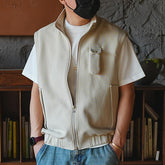 Threebooy Oversized Men's Vest Double zipper Stand Collar Sleeveless Tank Tops Coat American INS Trendy High Street Loose Casual Waistcoat