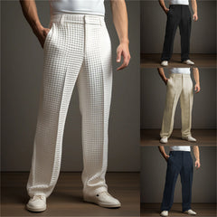 Threebooy Business Casual Waffle Trousers Men Slant Insertion Pocket Straight Suit Pants Fashion Versatile Pants Leisure Vacation