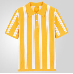Threebooy 2025 New Mens contrast color Stripe Polo Knit Shirts High Quality Luxury Knitwear Summer Fashion Short Sleeve Lapel Polo Tshirt